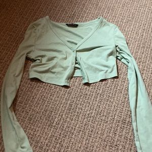 sage green cropped button up shirt/jacket